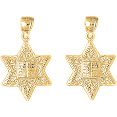 14K or 18K Gold 26mm Star of David with Ten Commandments Earrings