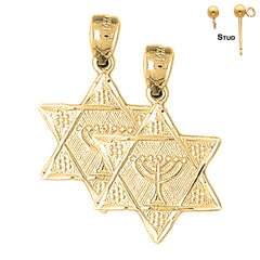 Sterling Silver 25mm Star of David with Menorah Earrings (White or Yellow Gold Plated)