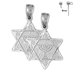 14K or 18K Gold Star of David with Menorah Earrings