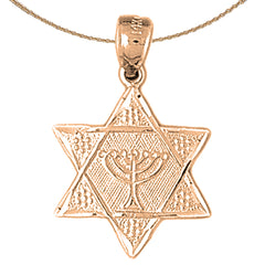 14K or 18K Gold Star of David with Menorah Pendant