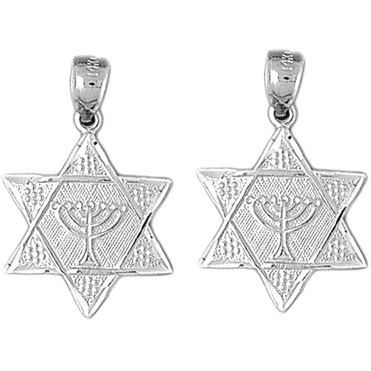 Sterling Silver 25mm Star of David with Menorah Earrings