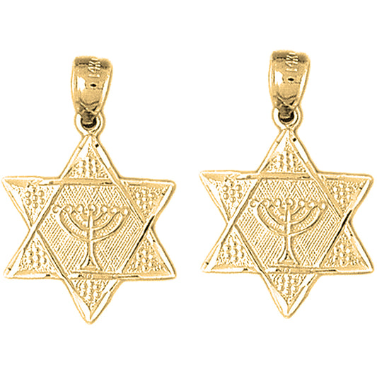 Yellow Gold-plated Silver 25mm Star of David with Menorah Earrings