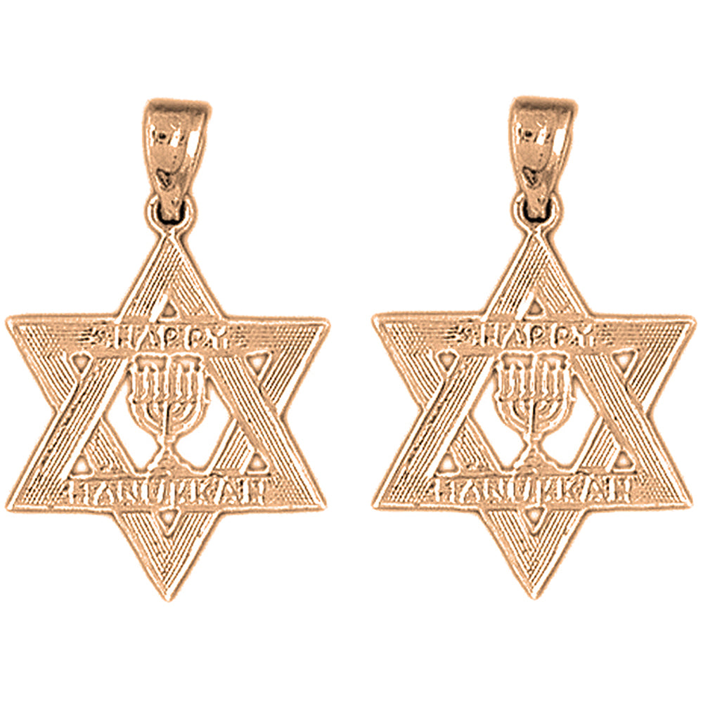 14K or 18K Gold 27mm Happy Hanukkah Star of David Earrings