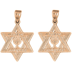 14K or 18K Gold 27mm Happy Hanukkah Star of David Earrings