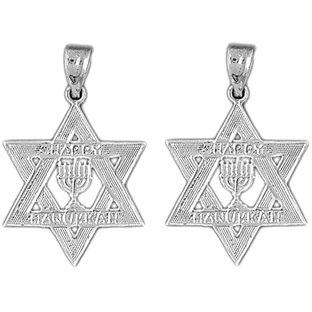 Sterling Silver 27mm Happy Hanukkah Star of David Earrings