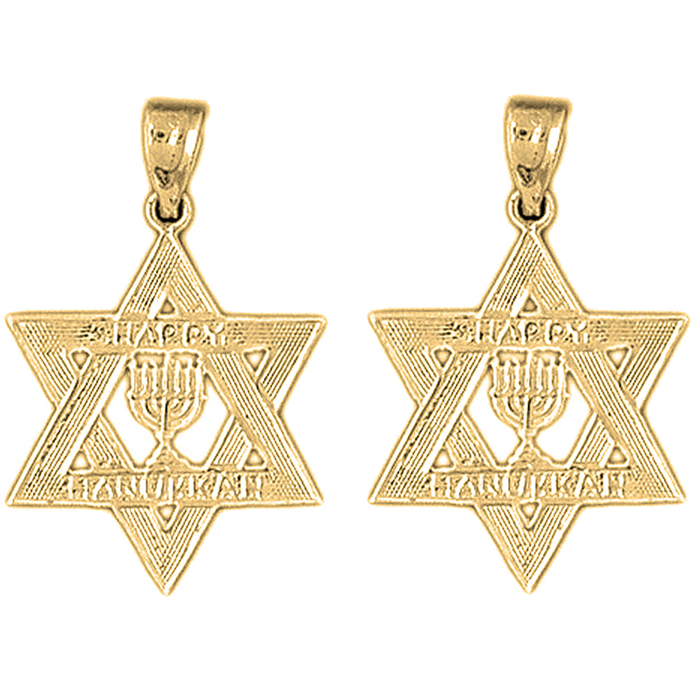 Yellow Gold-plated Silver 27mm Happy Hanukkah Star of David Earrings