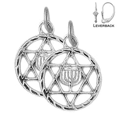 14K or 18K Gold Star of David with Menorah Earrings