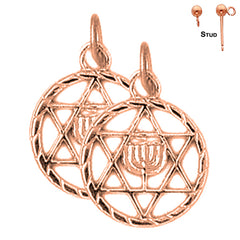 14K or 18K Gold Star of David with Menorah Earrings