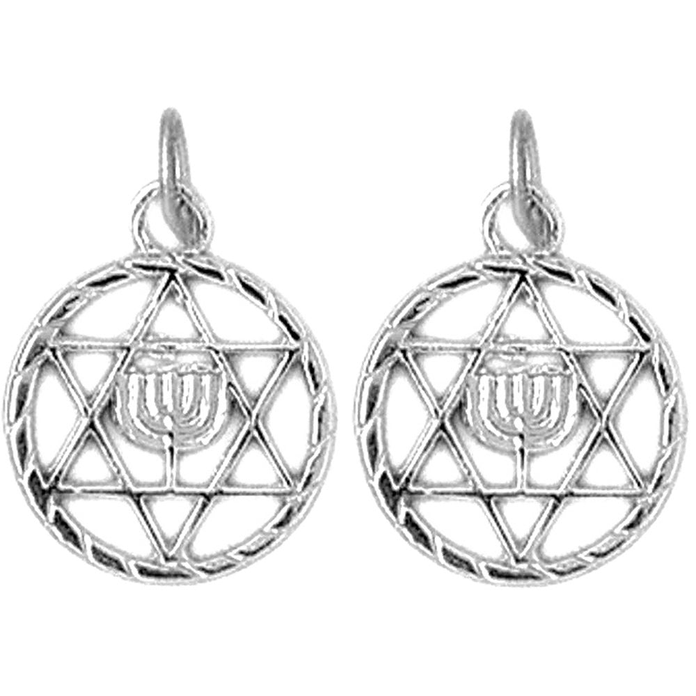 Sterling Silver 19mm Star of David with Menorah Earrings