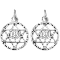 Sterling Silver 19mm Star of David with Menorah Earrings