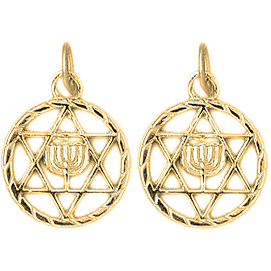 14K or 18K Gold 19mm Star of David with Menorah Earrings