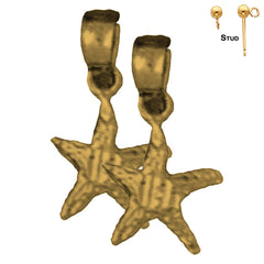 Pendientes de estrella de mar de oro de 14 quilates o 18 quilates de 16 mm