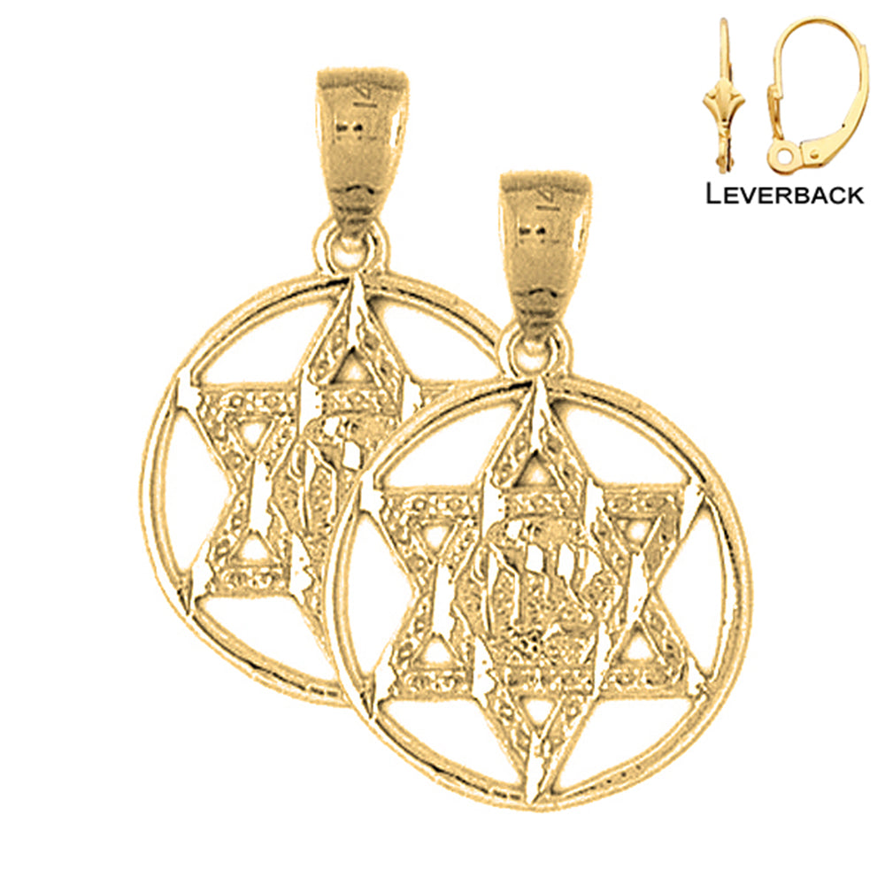 14K or 18K Gold Star of David in Circle Earrings