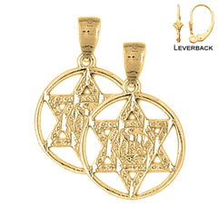 14K or 18K Gold Star of David in Circle Earrings