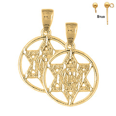 Sterling Silver 25mm Star of David in Circle Earrings (White or Yellow Gold Plated)