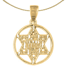14K or 18K Gold Star of David in Circle Pendant