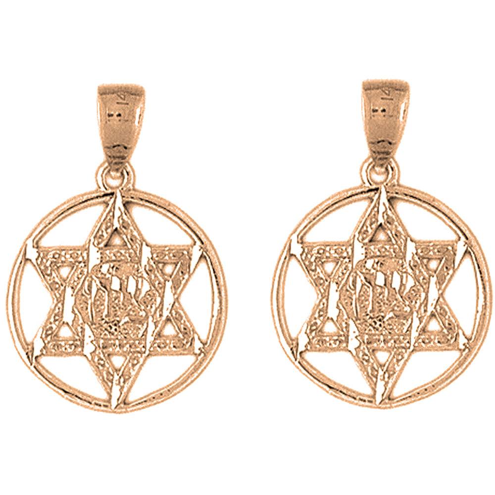 14K or 18K Gold 25mm Star of David in Circle Earrings