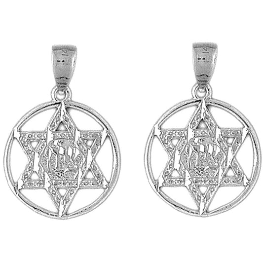 Sterling Silver 25mm Star of David in Circle Earrings