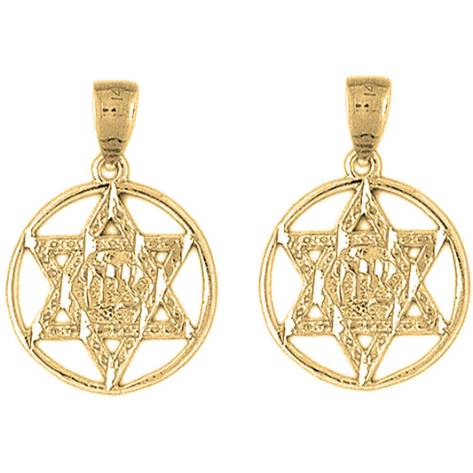 Yellow Gold-plated Silver 25mm Star of David in Circle Earrings