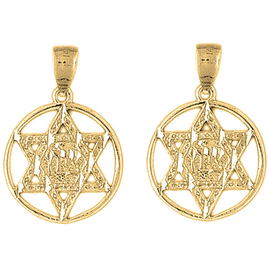 14K or 18K Gold 25mm Star of David in Circle Earrings