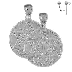 Sterling Silver 31mm Star of David and Scale of Justice Earrings (White or Yellow Gold Plated)