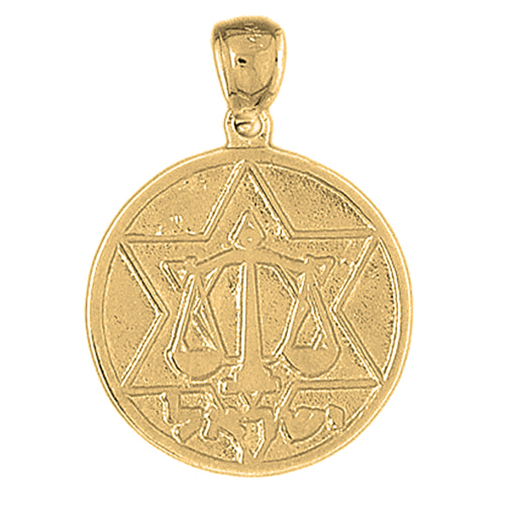 10K, 14K or 18K Gold Star of David and Scale of Justice Pendant