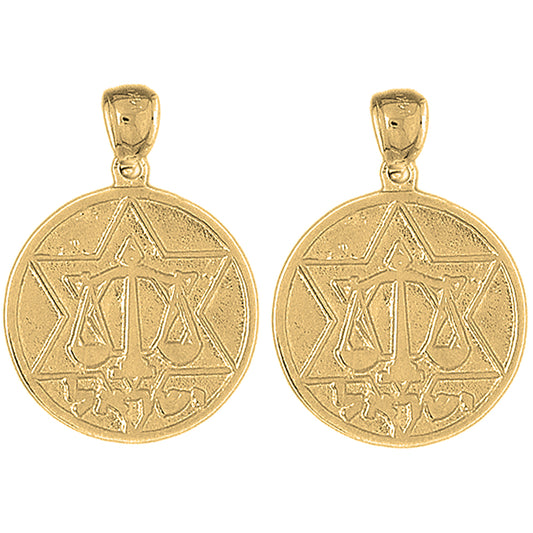 Yellow Gold-plated Silver 31mm Star of David and Scale of Justice Earrings