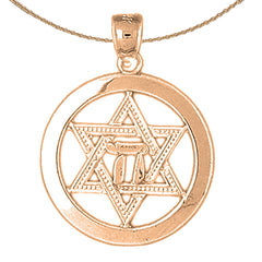 10K, 14K or 18K Gold Star of David with Chai Pendant