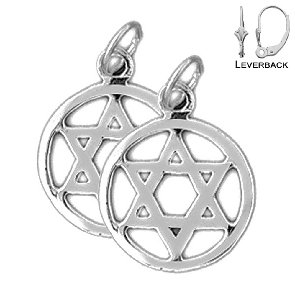 Sterling Silver 18mm Star of David in Circle Earrings (White or Yellow Gold Plated)