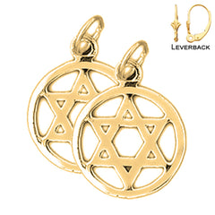 Sterling Silver 18mm Star of David in Circle Earrings (White or Yellow Gold Plated)