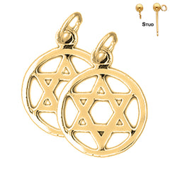 Sterling Silver 18mm Star of David in Circle Earrings (White or Yellow Gold Plated)