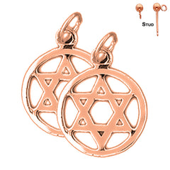 14K or 18K Gold Star of David in Circle Earrings