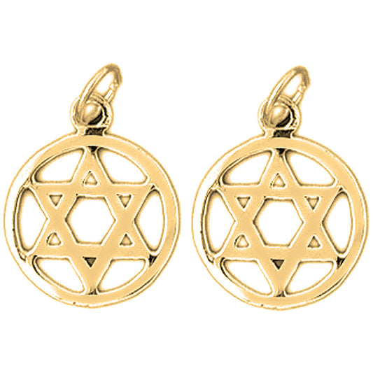 Yellow Gold-plated Silver 18mm Star of David in Circle Earrings