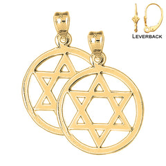 Sterling Silver 31mm Star of David in Circle Earrings (White or Yellow Gold Plated)