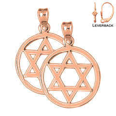 14K or 18K Gold Star of David in Circle Earrings