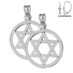 Sterling Silver 31mm Star of David in Circle Earrings (White or Yellow Gold Plated)