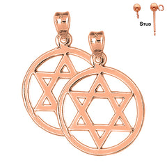 14K or 18K Gold Star of David in Circle Earrings