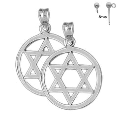 Sterling Silver 31mm Star of David in Circle Earrings (White or Yellow Gold Plated)