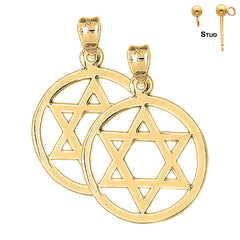 Sterling Silver 31mm Star of David in Circle Earrings (White or Yellow Gold Plated)