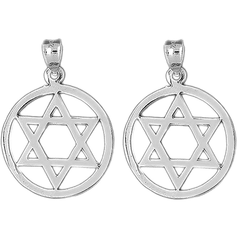 Sterling Silver 31mm Star of David in Circle Earrings