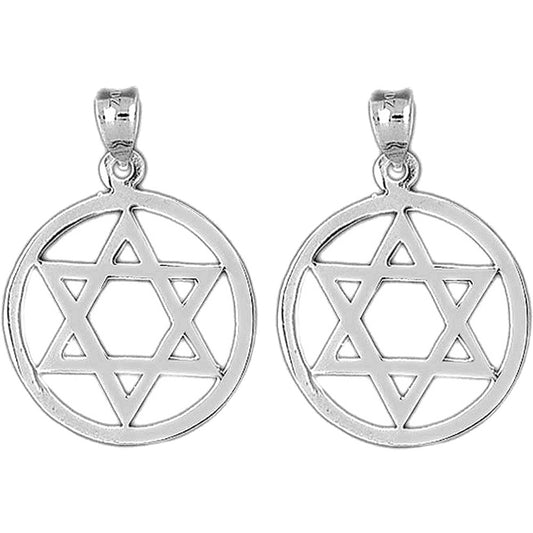 Sterling Silver 31mm Star of David in Circle Earrings