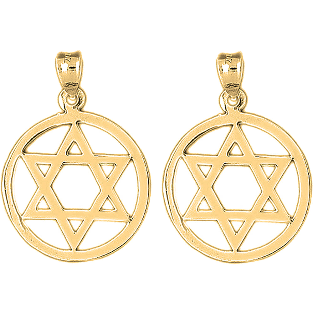 Yellow Gold-plated Silver 31mm Star of David in Circle Earrings