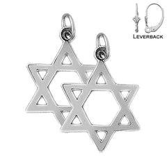 Sterling Silver 24mm Star of David Earrings (White or Yellow Gold Plated)