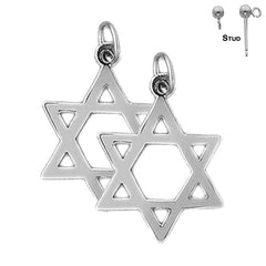 Sterling Silver 24mm Star of David Earrings (White or Yellow Gold Plated)