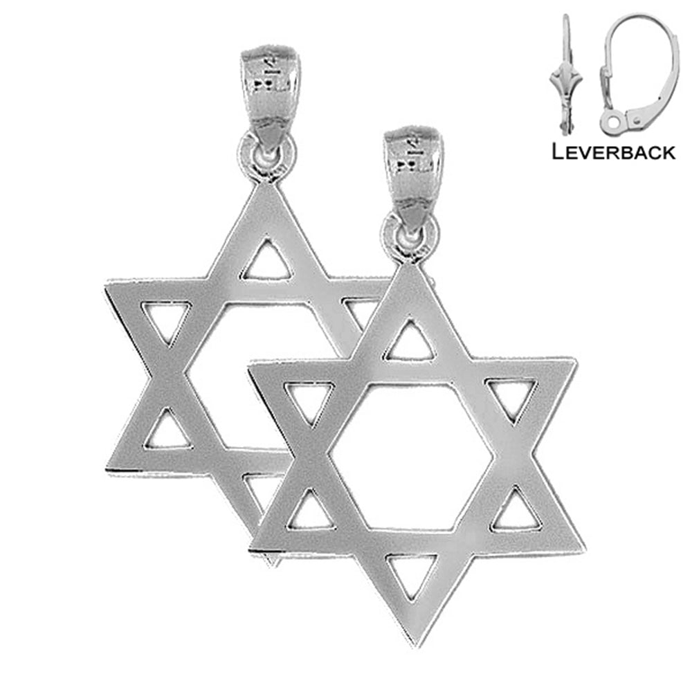 Sterling Silver 33mm Star of David Earrings (White or Yellow Gold Plated)