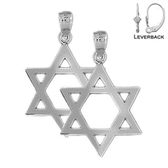 Sterling Silver 33mm Star of David Earrings (White or Yellow Gold Plated)