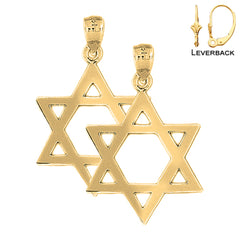 Sterling Silver 33mm Star of David Earrings (White or Yellow Gold Plated)