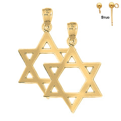 Sterling Silver 33mm Star of David Earrings (White or Yellow Gold Plated)