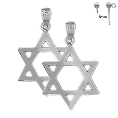Sterling Silver 33mm Star of David Earrings (White or Yellow Gold Plated)