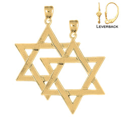 Sterling Silver 47mm Star of David Earrings (White or Yellow Gold Plated)